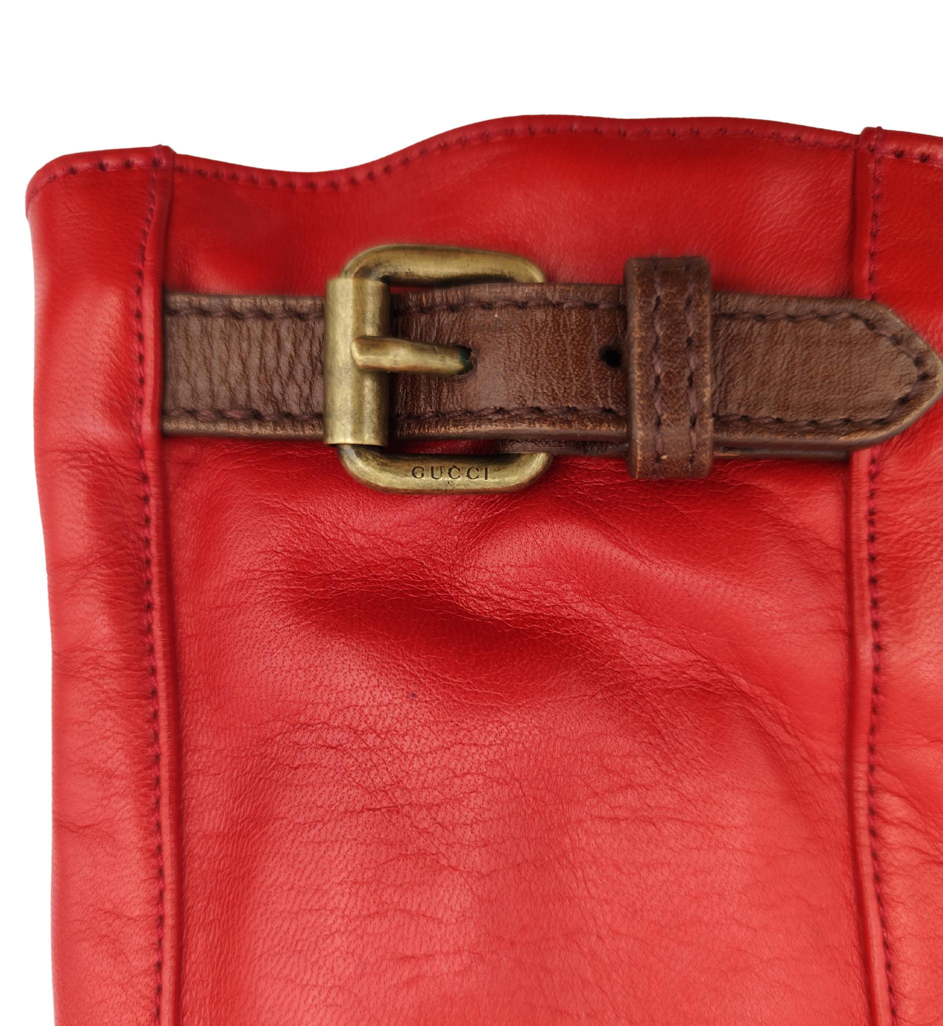 Gucci red leather buckles gloves For Sale 1