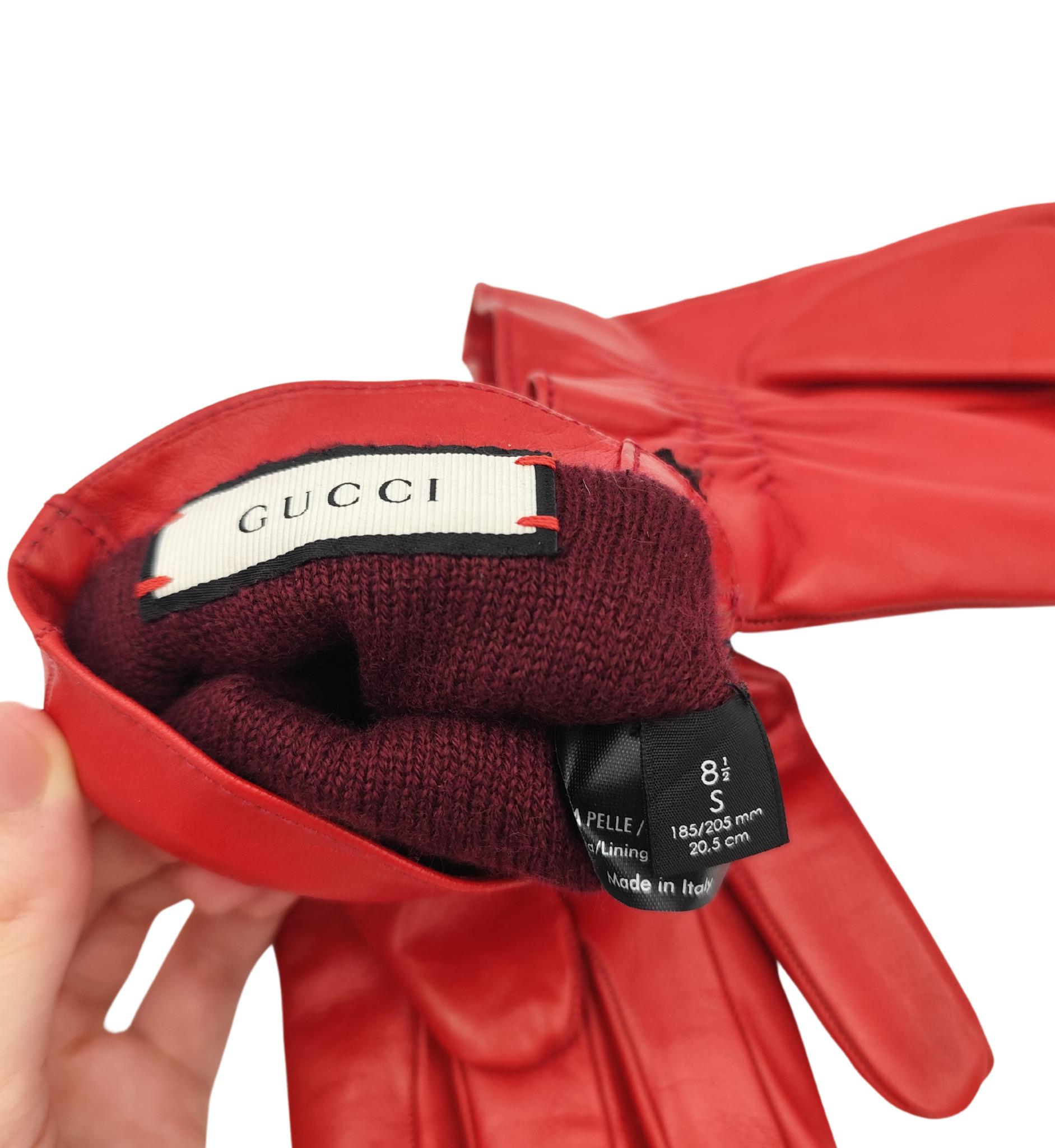 Gucci red leather buckles gloves For Sale 4