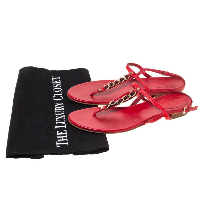Gucci Red Leather Chain Strap Thong Sandals Size 36 4