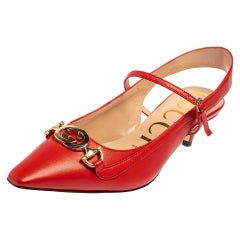 Gucci Red Leather Decollete Mary Jane Slingback Sandals Size 36.5