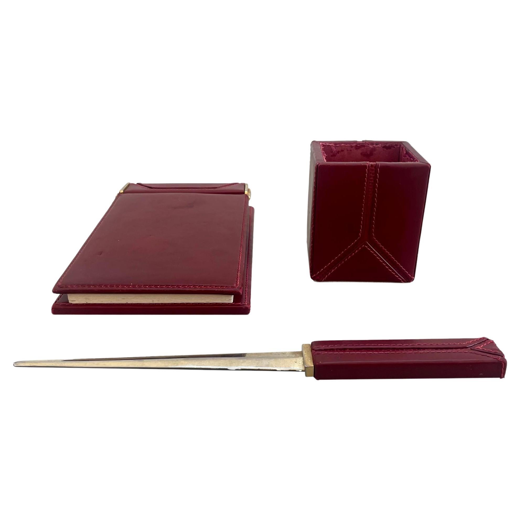 Gucci Red Leather Desk Set, 1980s Italy For Sale