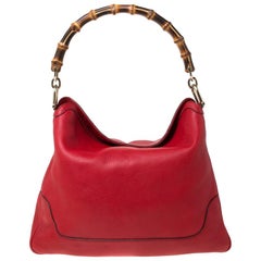 Gucci Red Leather Diana Bamboo Handle Shoulder Bag