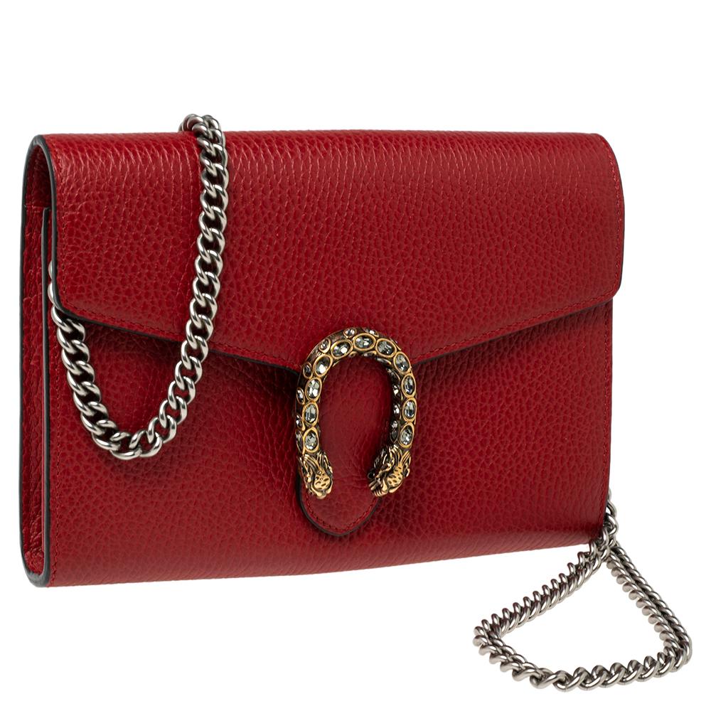 Women's Gucci Red Leather Dionysus Wallet On Chain