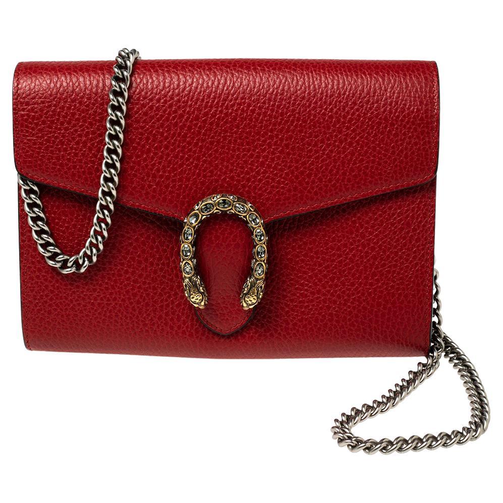 Gucci Red Leather Dionysus Wallet On Chain