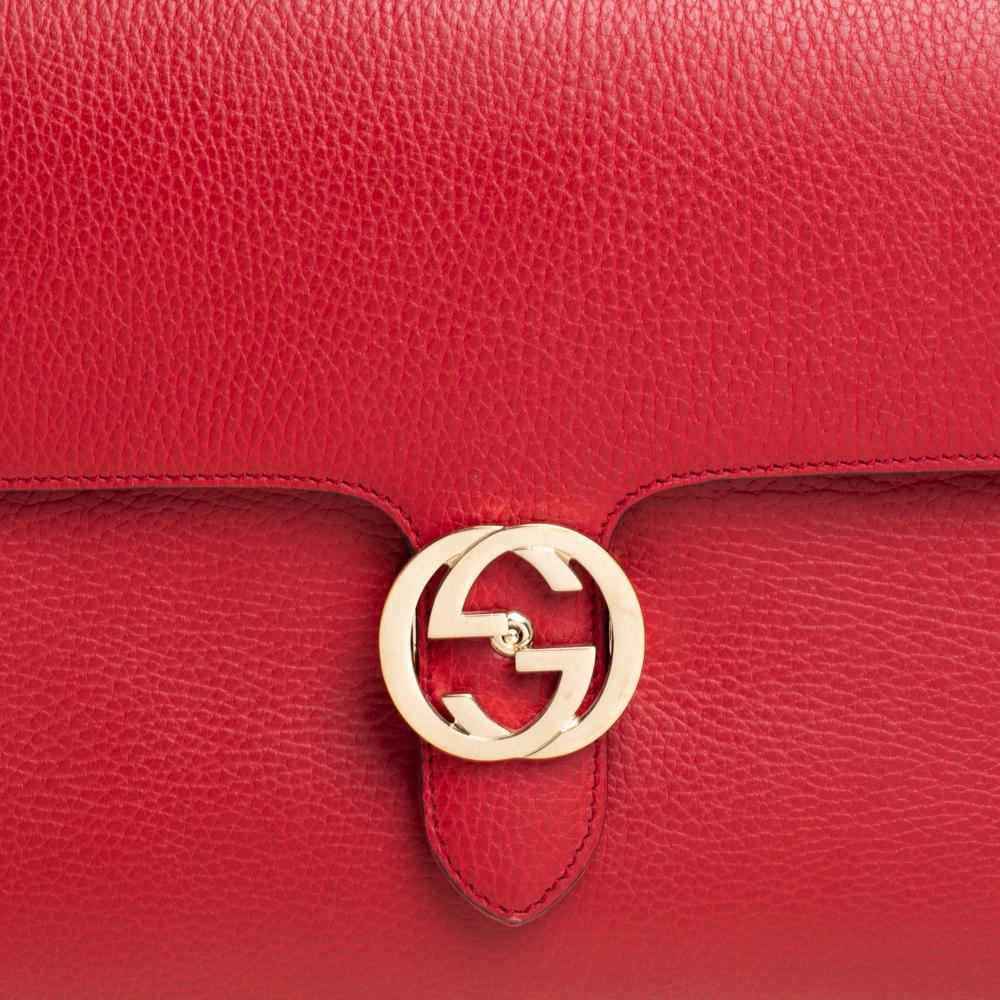 Gucci Red Leather Dollar Interlocking G Top Handle Bag 3