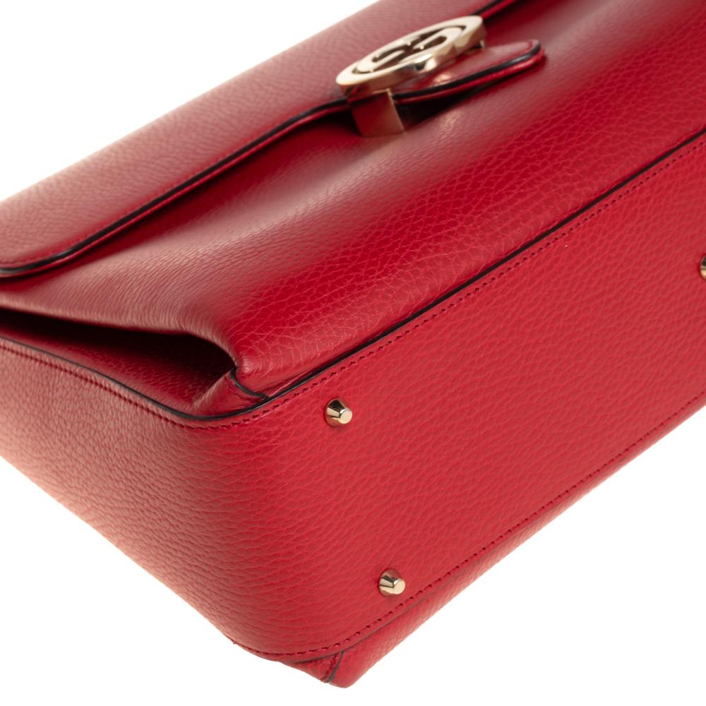 Gucci Red Leather Dollar Interlocking G Top Handle Bag 5