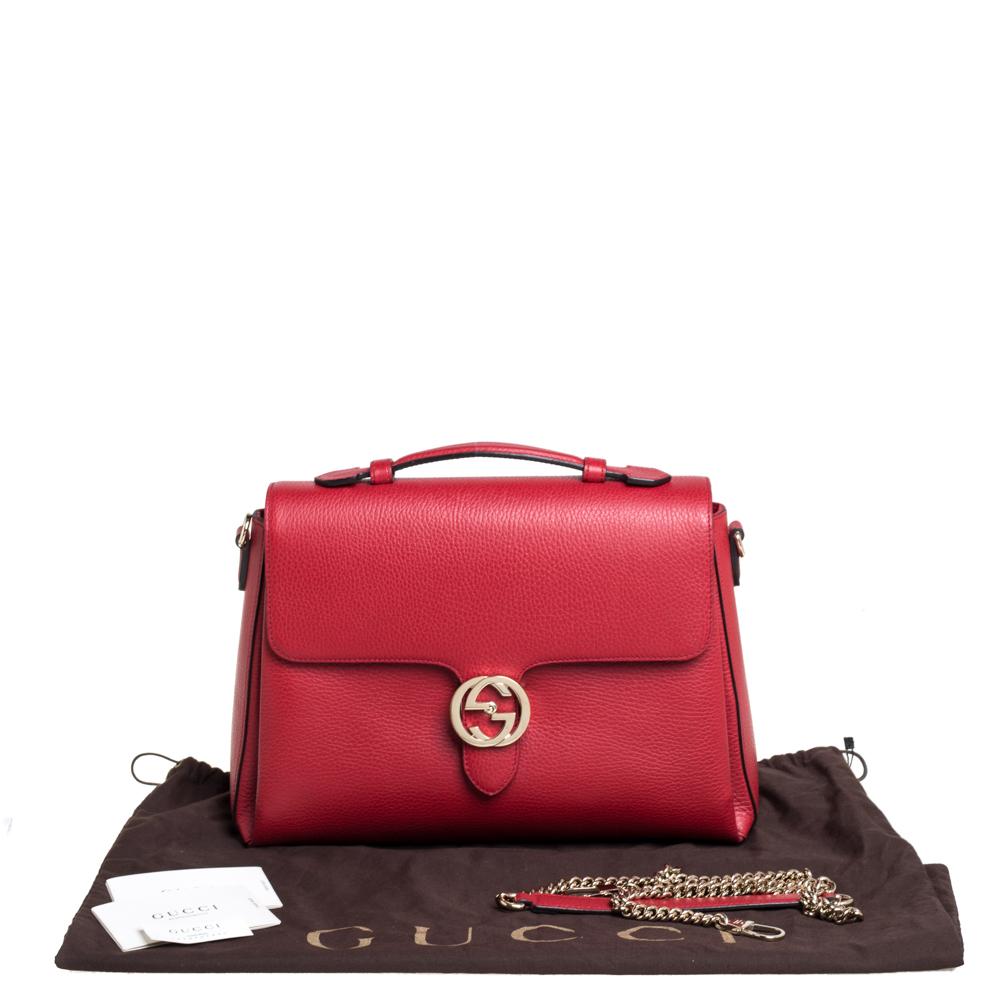 Gucci Red Leather Dollar Interlocking G Top Handle Bag 2