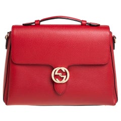 Gucci Red Leather Dollar Interlocking G Top Handle Bag