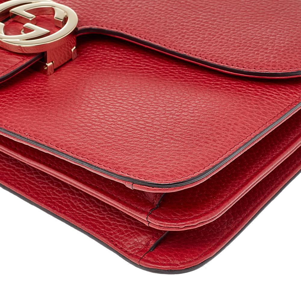 Gucci Red Leather Dollar Interlocking Shoulder Bag 3