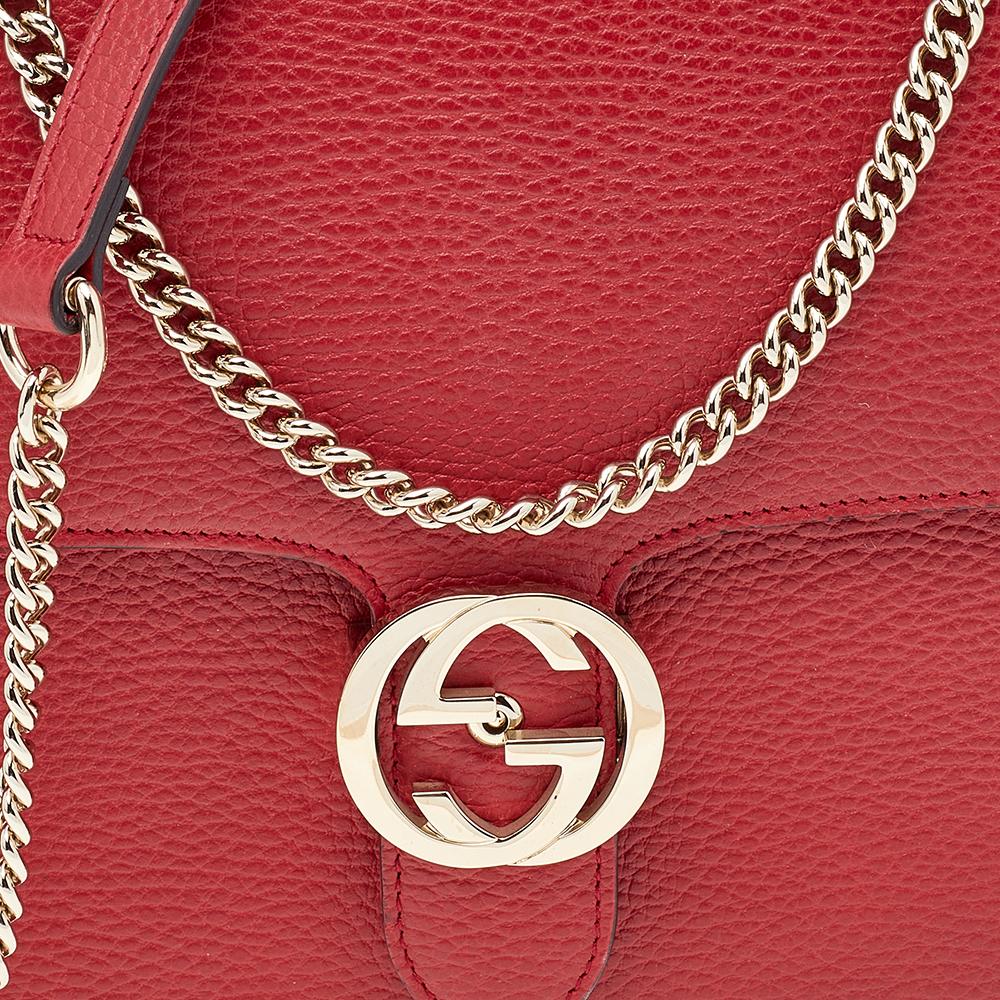 Gucci Red Leather Dollar Interlocking Shoulder Bag 4