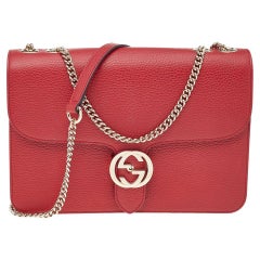 Gucci Red Leather Dollar Interlocking Shoulder Bag