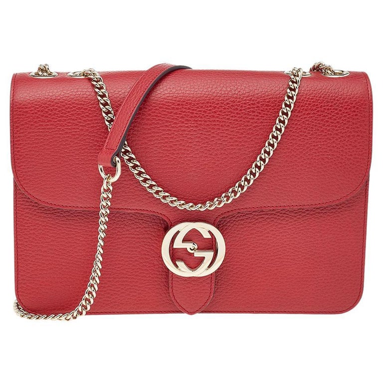 Gucci Red Leather Dollar Interlocking Shoulder Bag at 1stDibs