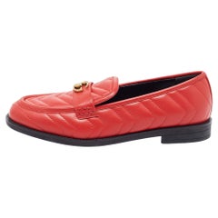 Gucci Red Leather Double G Loafers Size 39