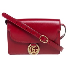 Gucci Red Leather Flap GG Ring Shoulder Bag