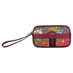 Gucci Rote Ledertasche mit Blumendruck GG Monogramm Ophidia Handgelenkstasche