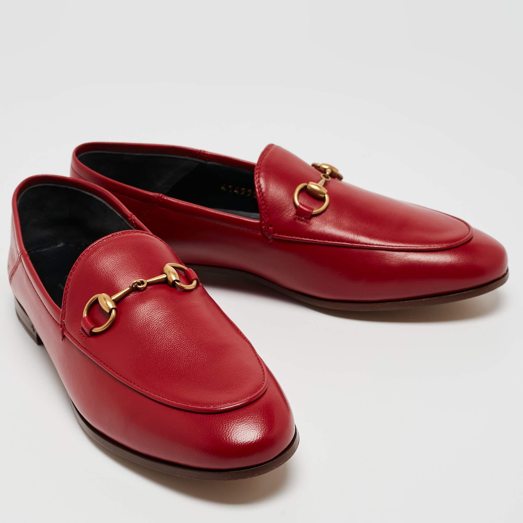 Women's Gucci Red Leather Foldable Horsebit Loafers Size 37