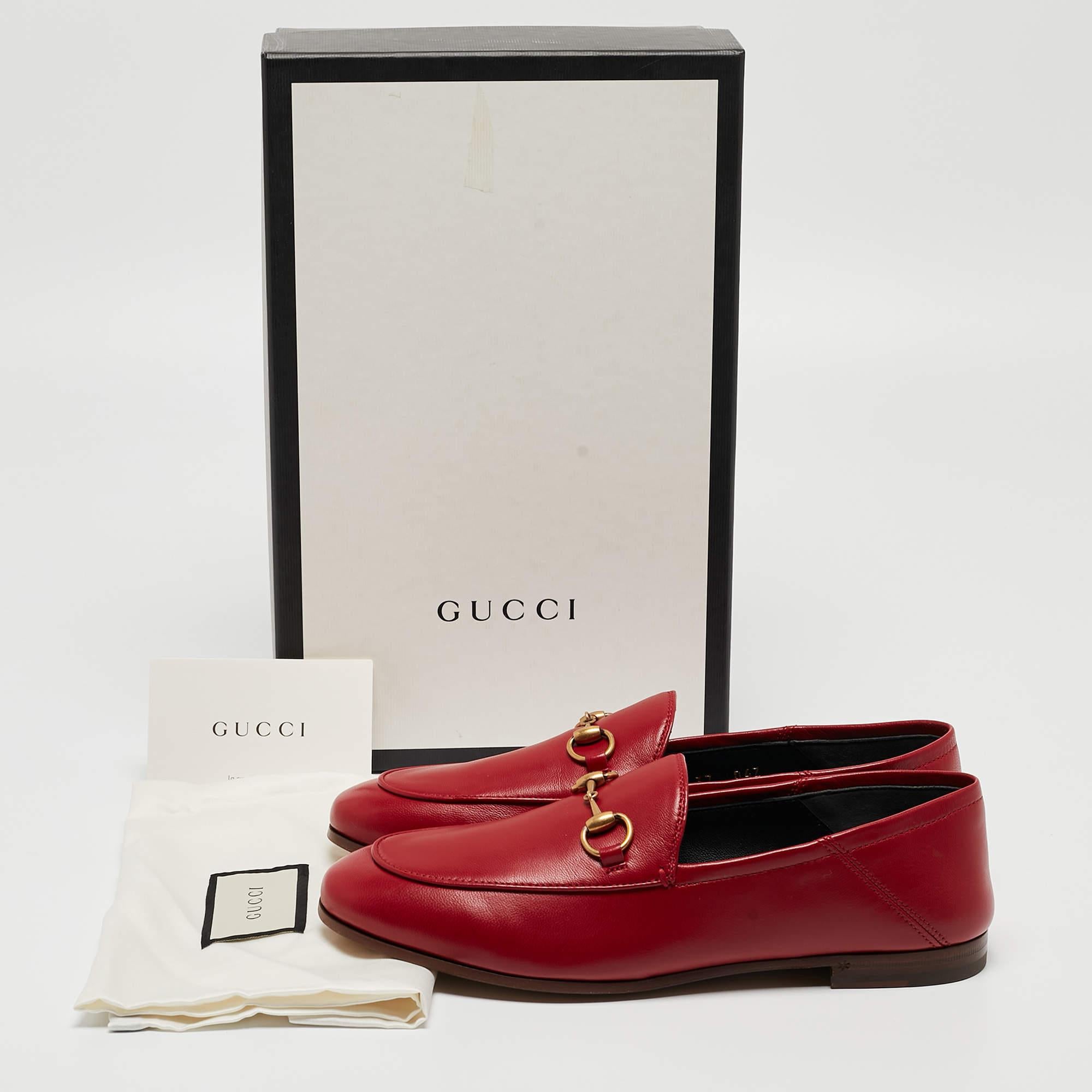 Gucci Red Leather Foldable Horsebit Loafers Size 37 5