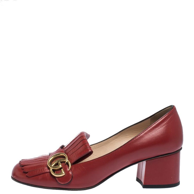 Gucci Red Leather Fringe Marmont GG Loafer Pumps Size 39 at 1stDibs