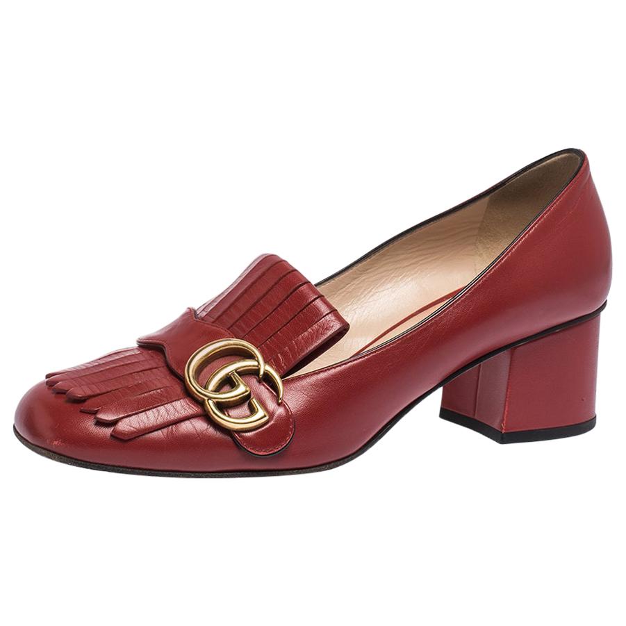 Gucci Red Leather Fringe Marmont GG Loafer Pumps Size 39 at 1stDibs | gucci  marmont loafer