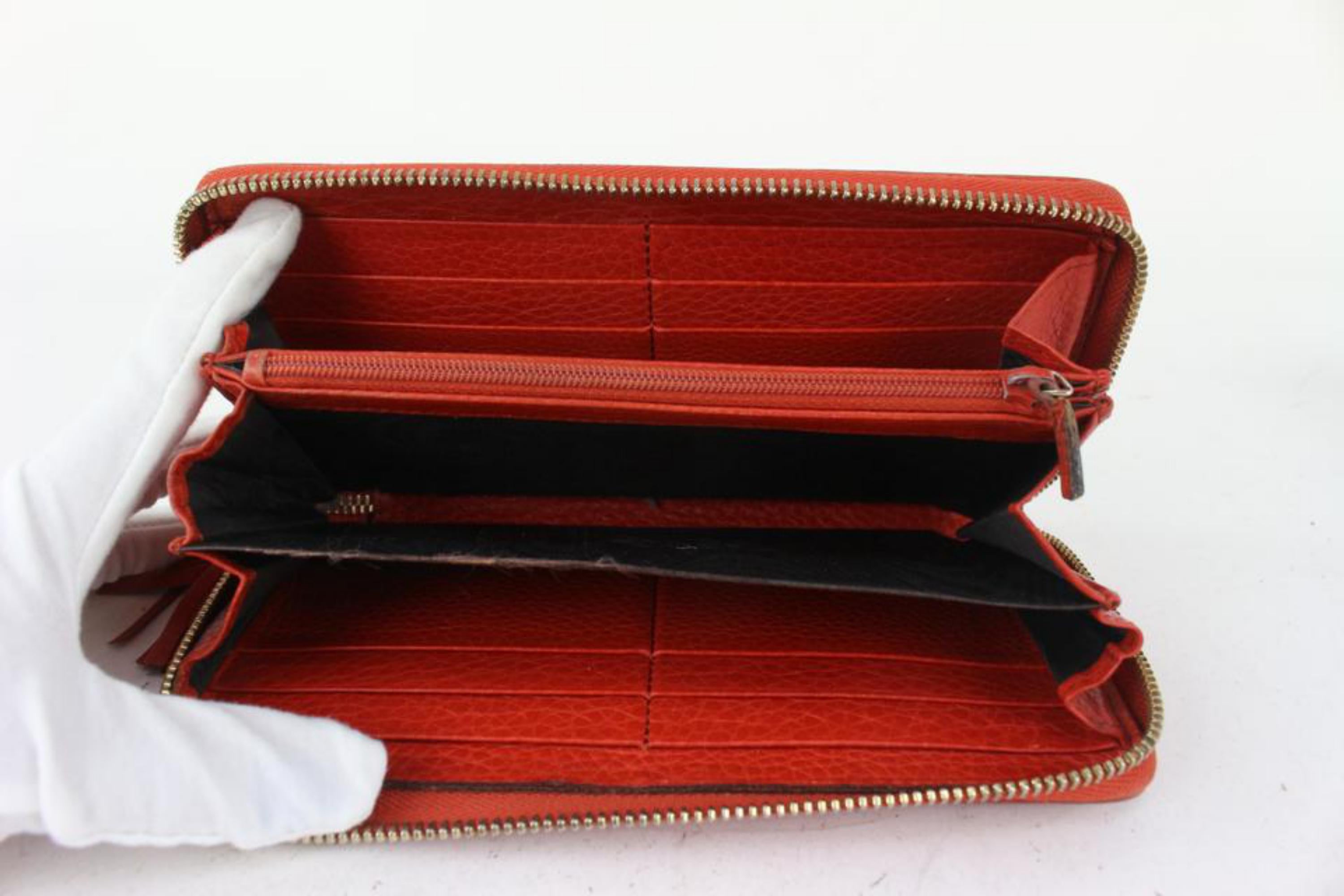 Gucci Rotes Leder Fransen Quaste SOHO Zip um Continental Wallet 1G1014 im Angebot 7