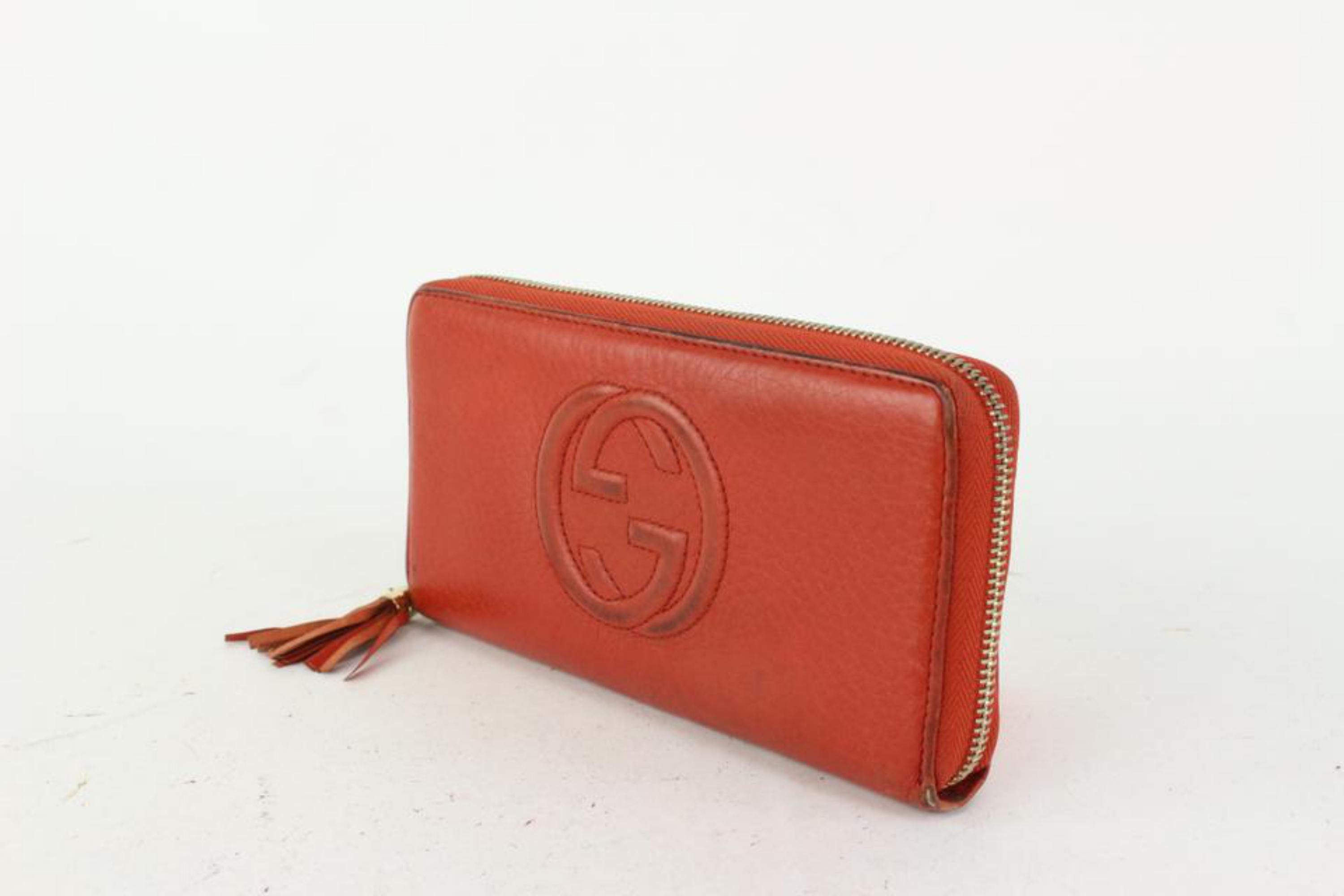 Gucci Red Leather Fringe Tassel Soho Zip Around Continental Wallet 1G1014 For Sale 6