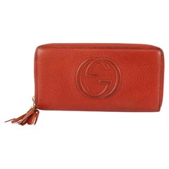 Used Gucci Red Leather Fringe Tassel Soho Zip Around Continental Wallet 1G1014