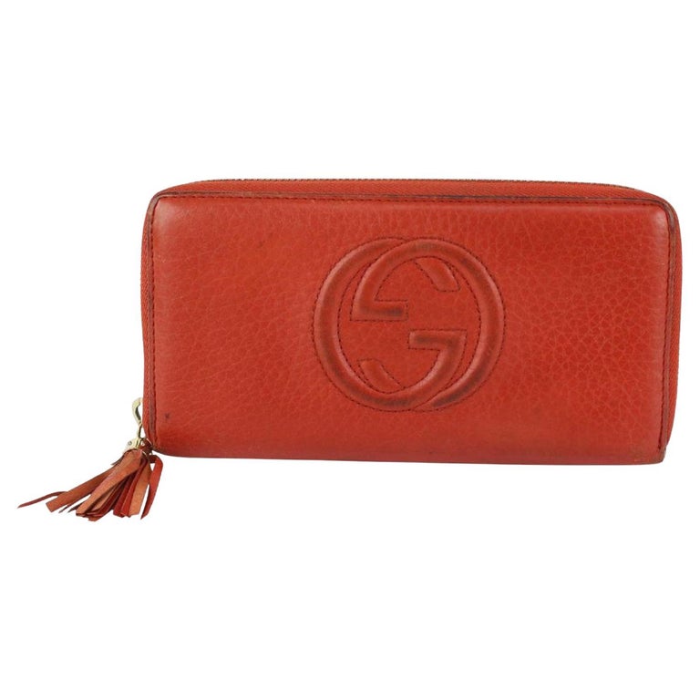 Gucci Red Leather Fringe Tassel Soho Zip Around Continental Wallet 1g1014