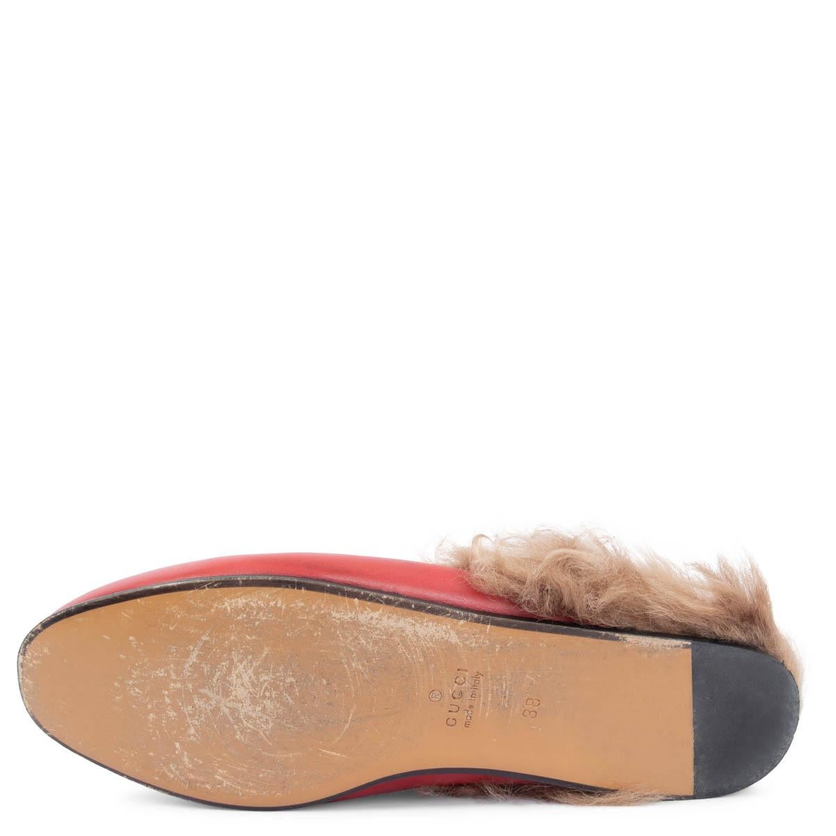 GUCCI red leather FUR TRIM PRINCETOWN Slippers Flats Shoes 38 4