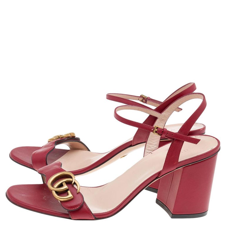 Gucci Red Leather GG Block Heel Ankle Strap Sandals Size 39 at 1stDibs