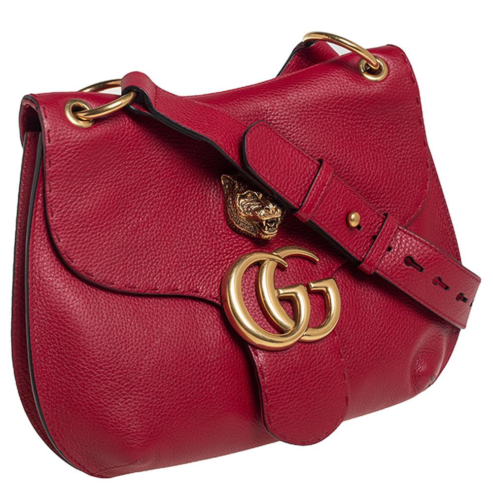 Women's Gucci Red Leather GG Marmont Animalier Flap Shoulder Bag