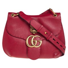 Gucci Red Leather GG Marmont Animalier Flap Shoulder Bag