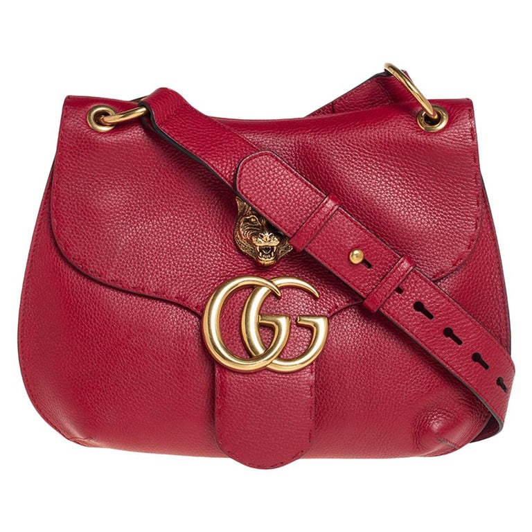 Gucci Red Leather GG Marmont Animalier Flap Shoulder Bag at 1stDibs