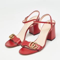 Gucci Red Leather GG Marmont Ankle Strap Sandals Size 37