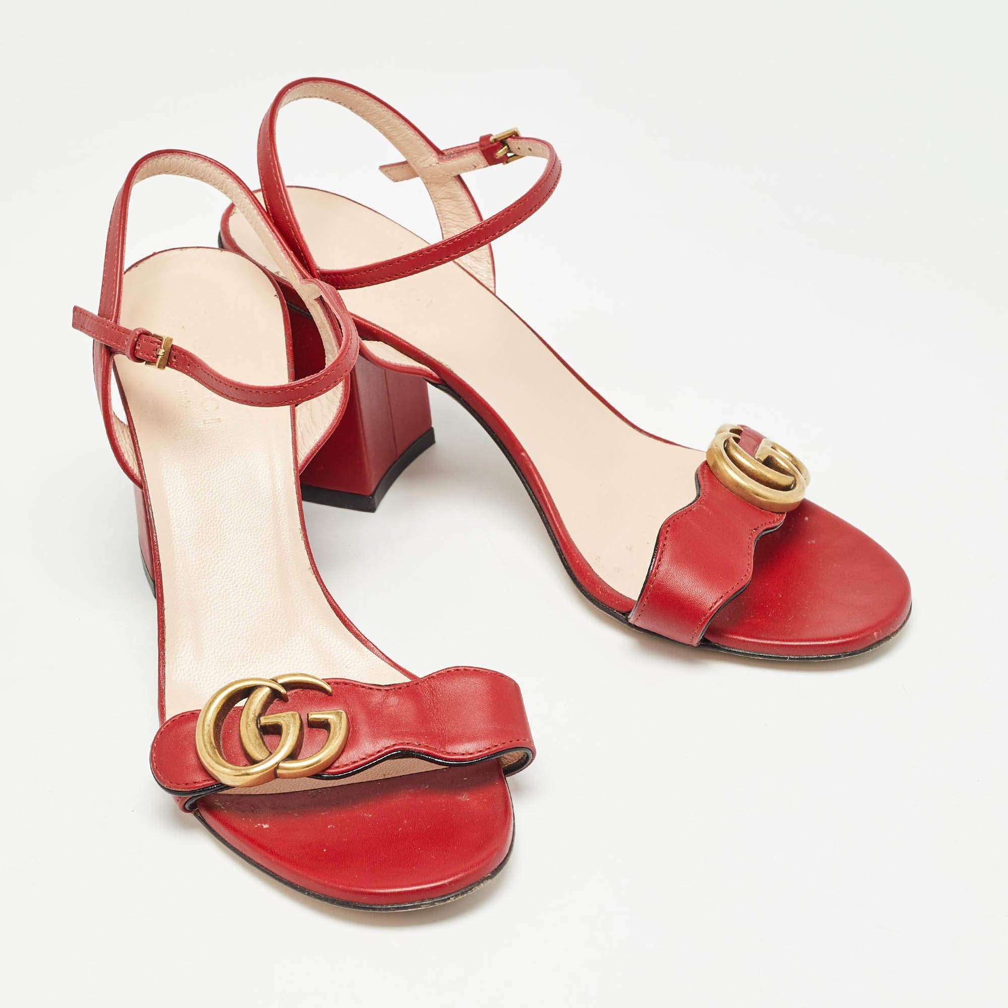 Women's Gucci Red Leather GG Marmont Ankle Strap Sandals Size 37
