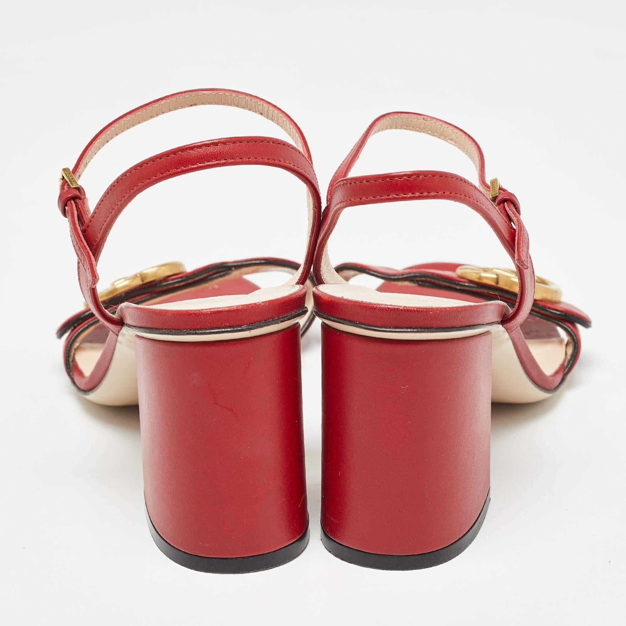Gucci Red Leather GG Marmont Ankle Strap Sandals Size 37 1