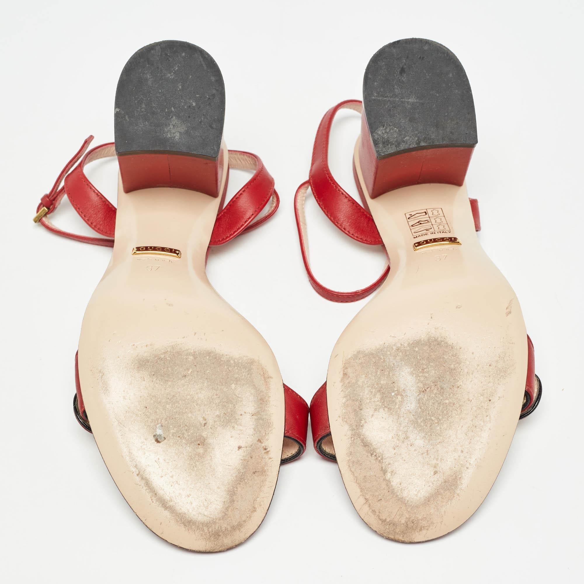 Gucci Red Leather GG Marmont Ankle Strap Sandals Size 37 2