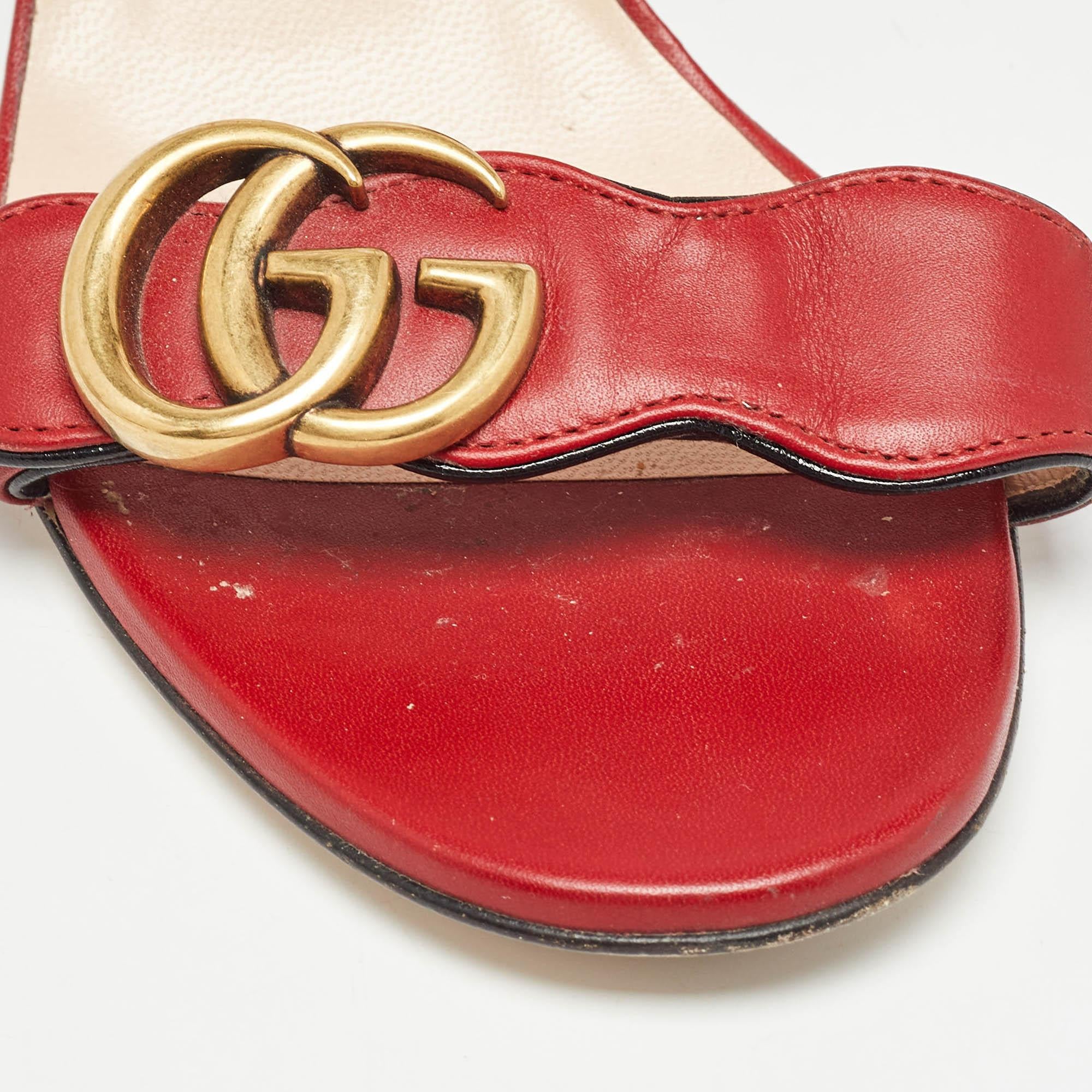 Gucci Red Leather GG Marmont Ankle Strap Sandals Size 37 3