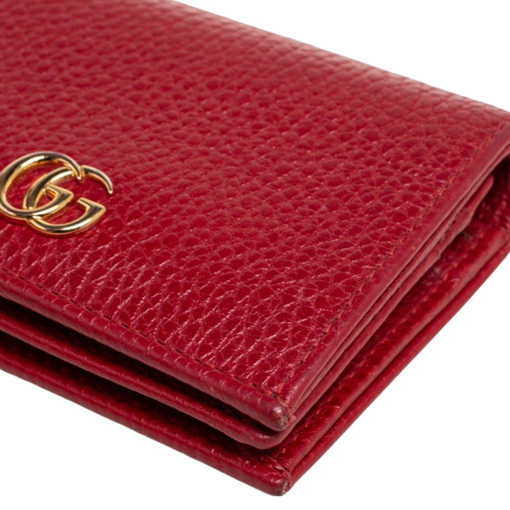 Gucci Red Leather GG Marmont Flap Card Case 5