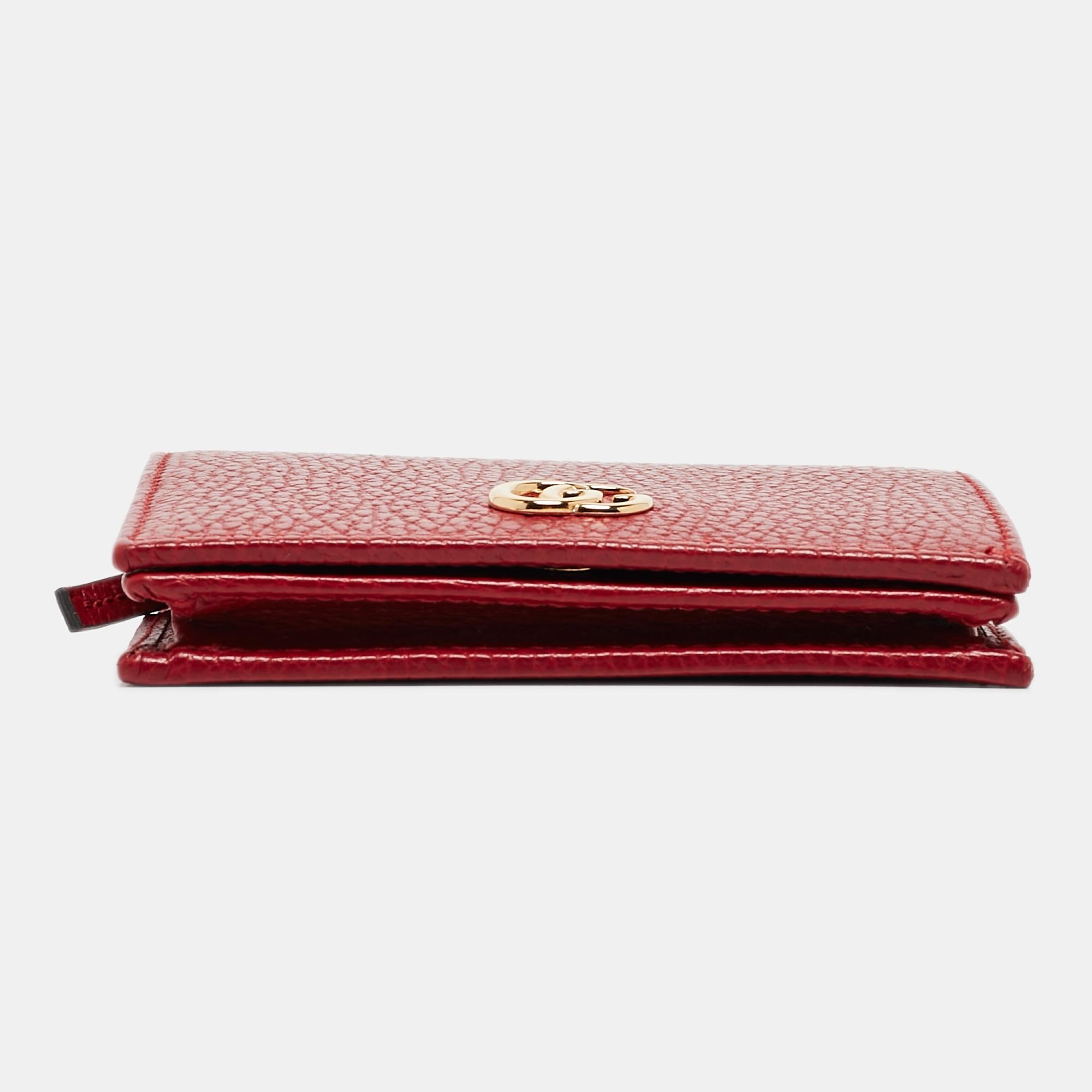 Gucci Red Leather GG Marmont Flap Card Case 6