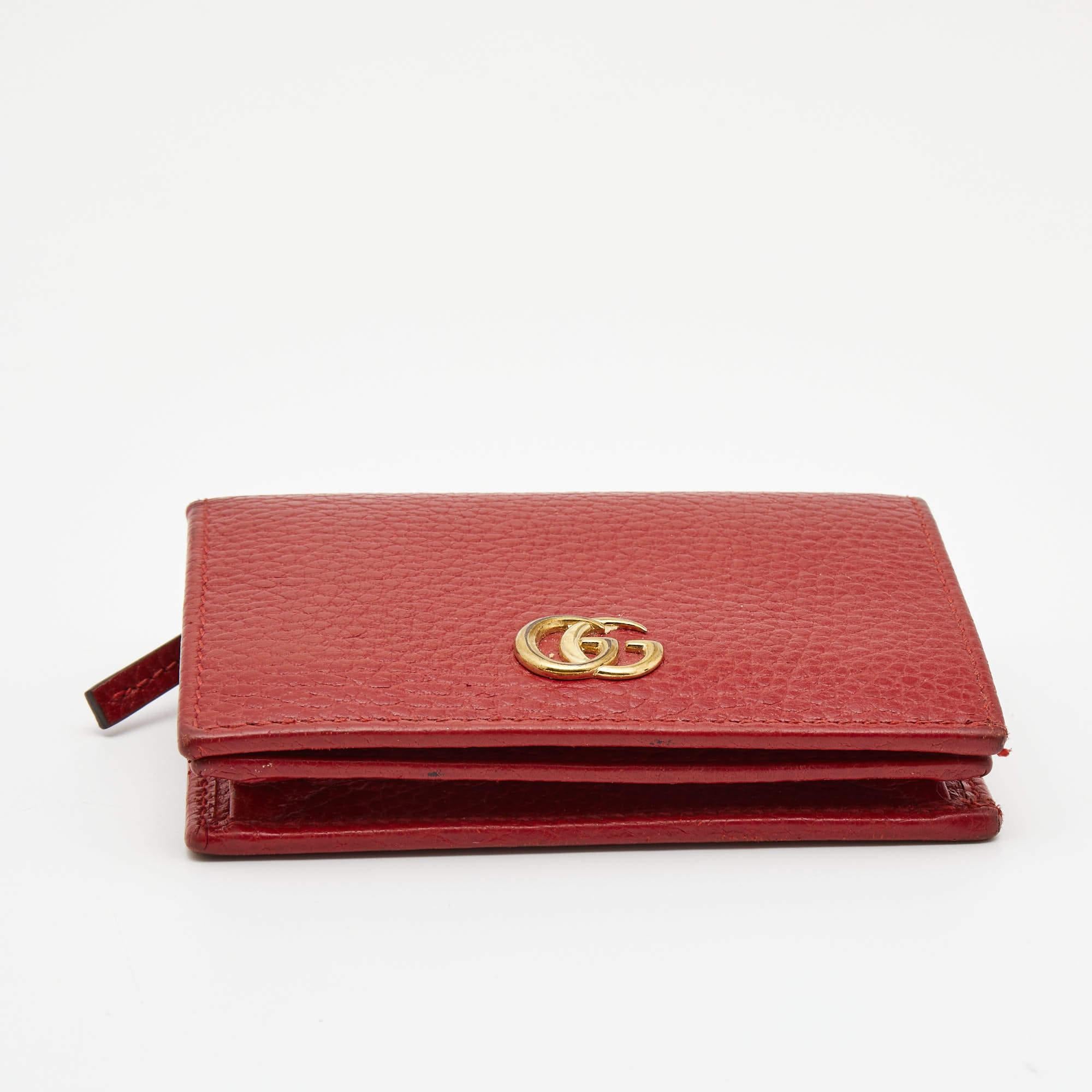 Women's Gucci Red Leather GG Marmont Flap Card Case