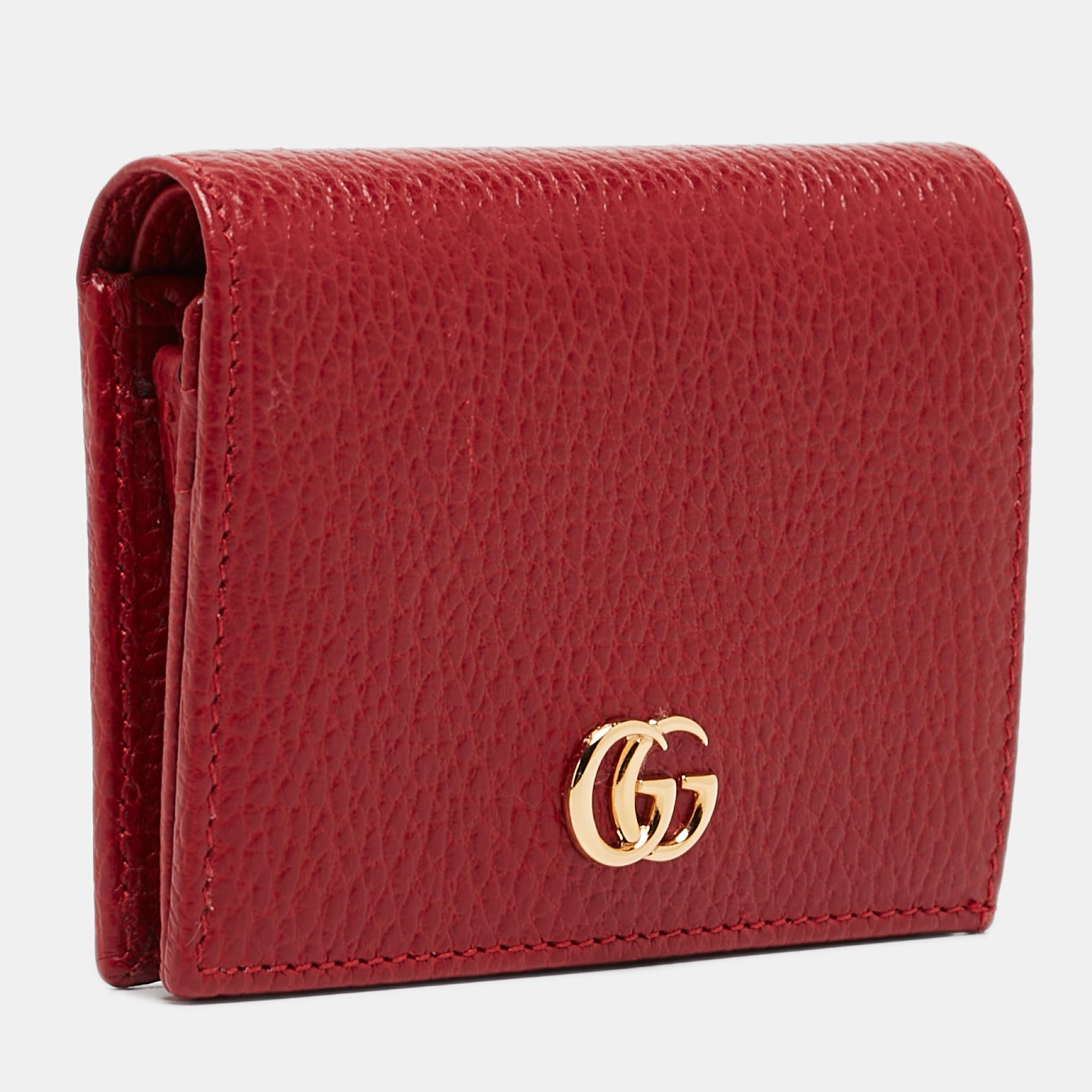 Women's Gucci Red Leather GG Marmont Flap Card Case