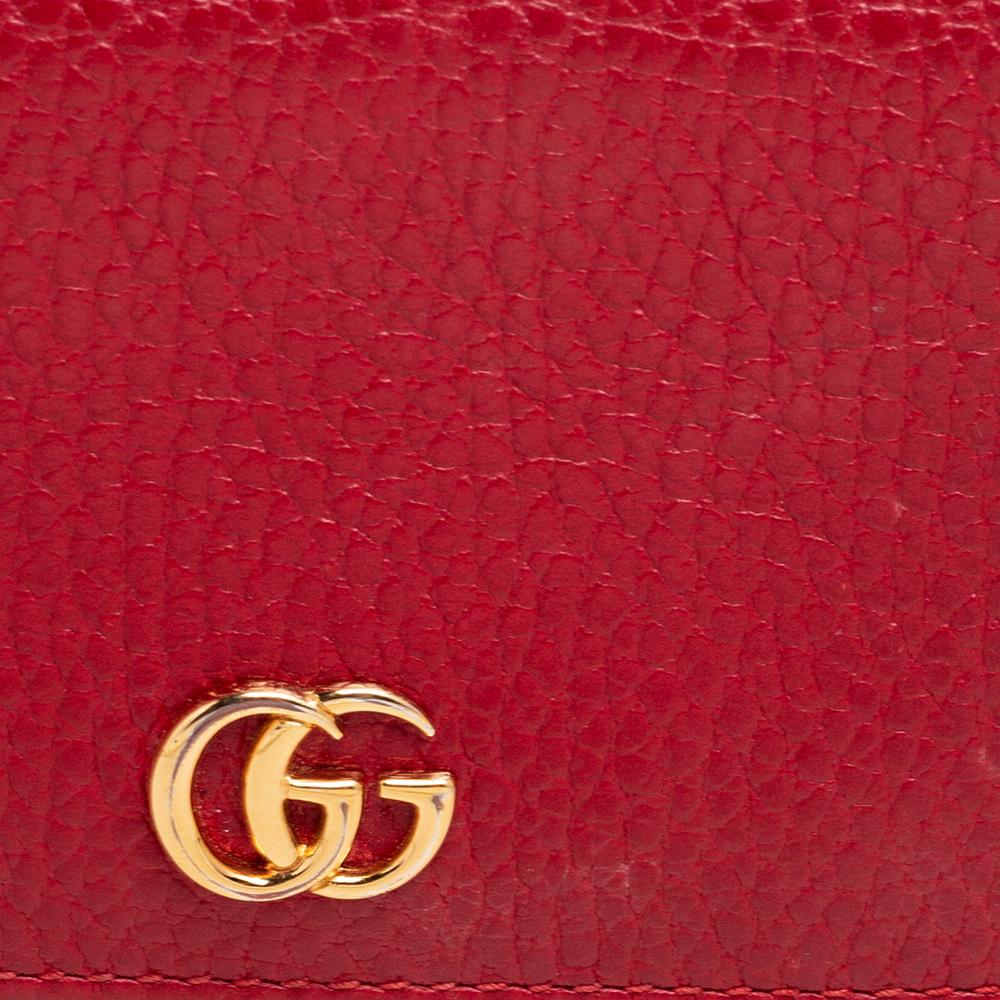 Women's Gucci Red Leather GG Marmont Flap Card Case