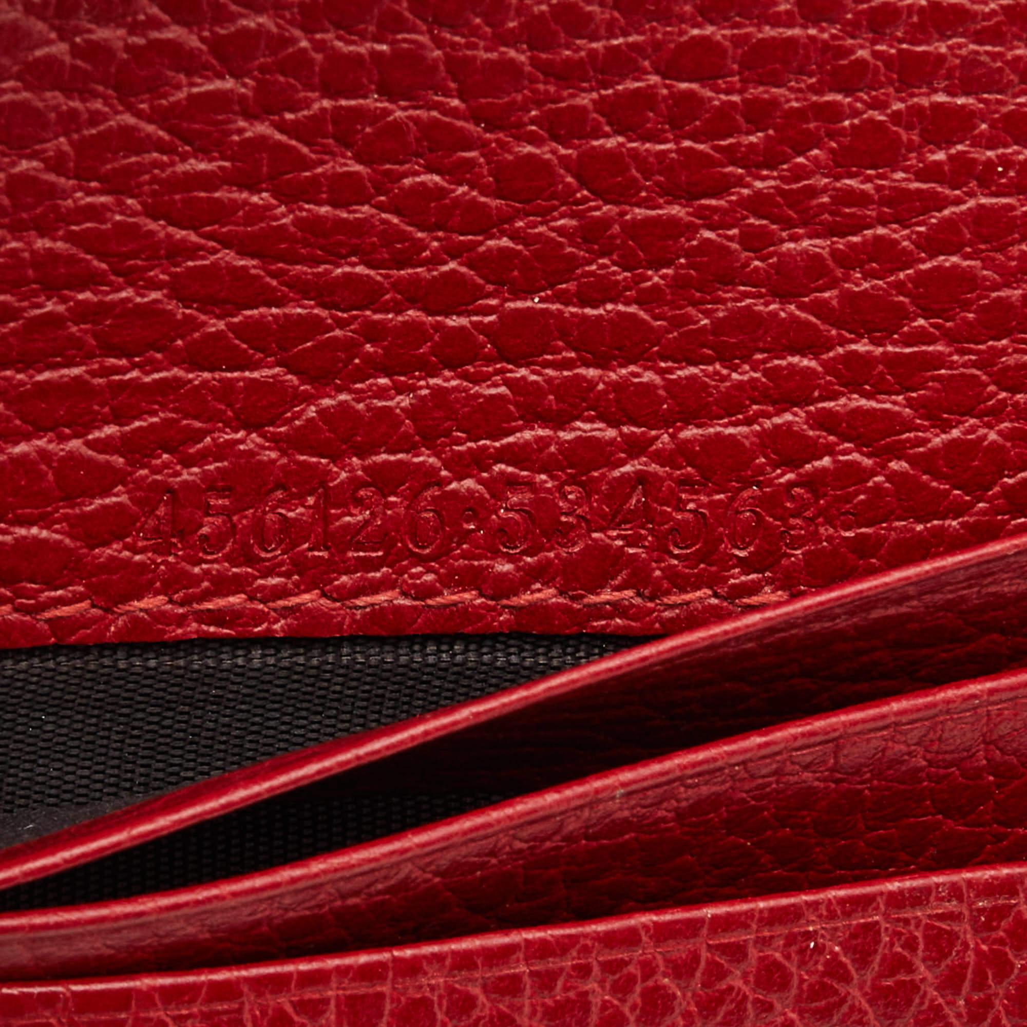 Gucci Red Leather GG Marmont Flap Card Case 3