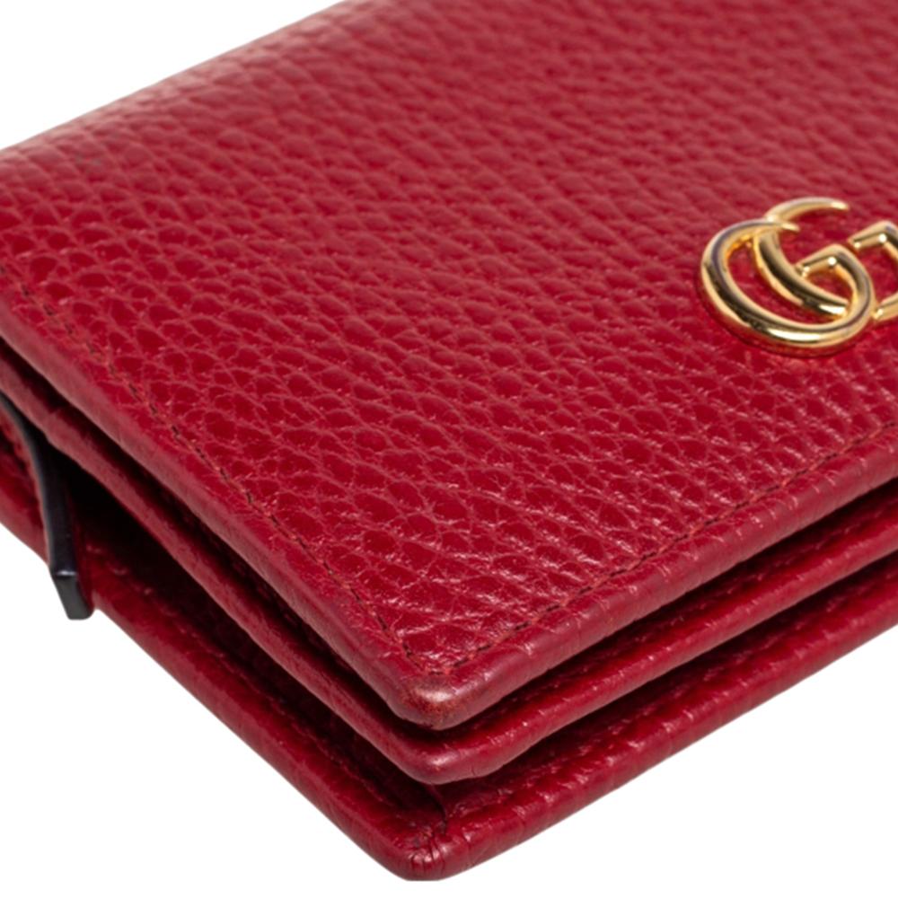 Gucci Red Leather GG Marmont Flap Card Case 4