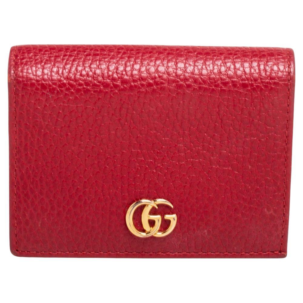 Gucci Red Leather GG Marmont Flap Card Case