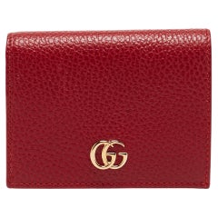 Gucci Red Leather GG Marmont Flap Card Case