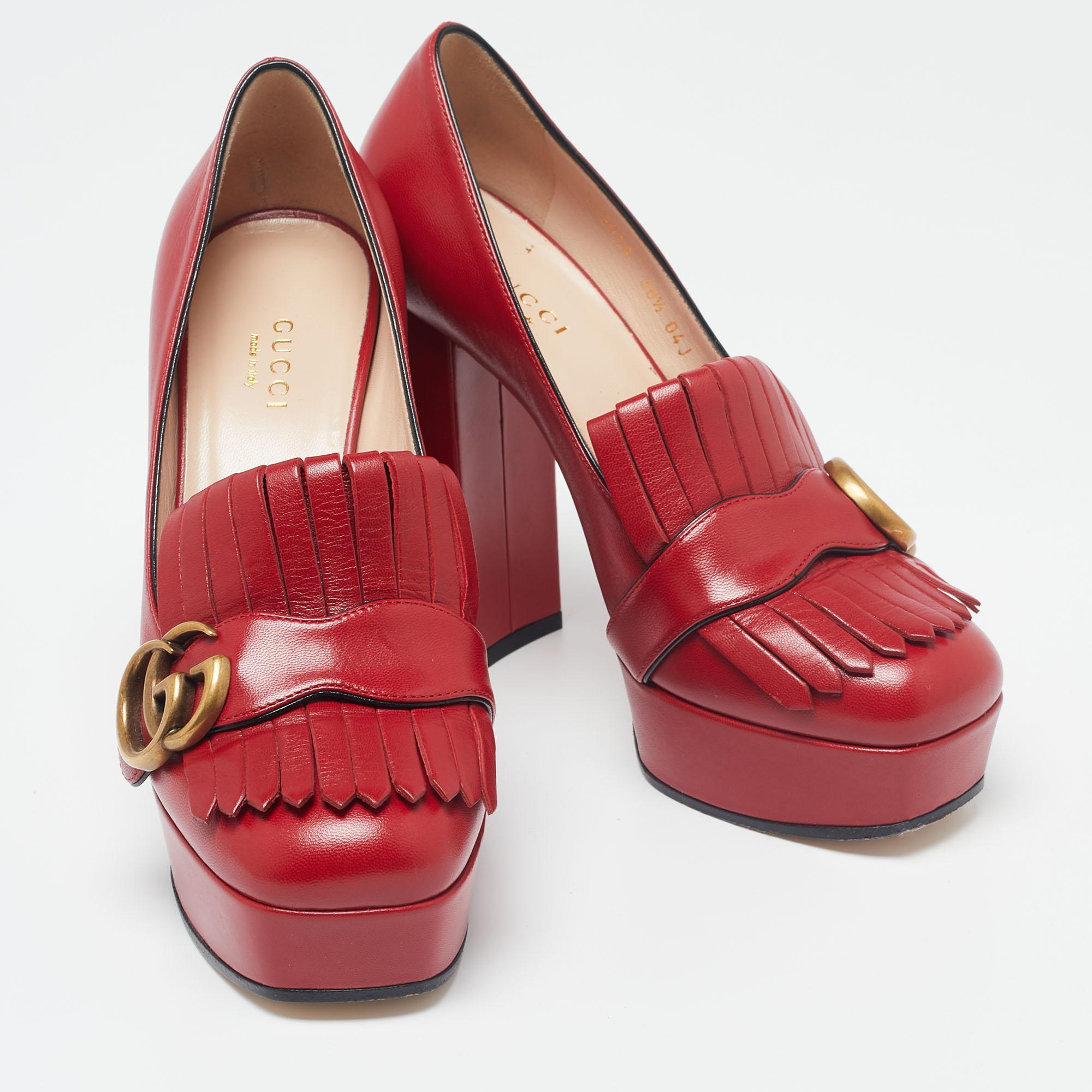 Women's Gucci Red Leather GG Marmont Fringe Pumps Size 36.5