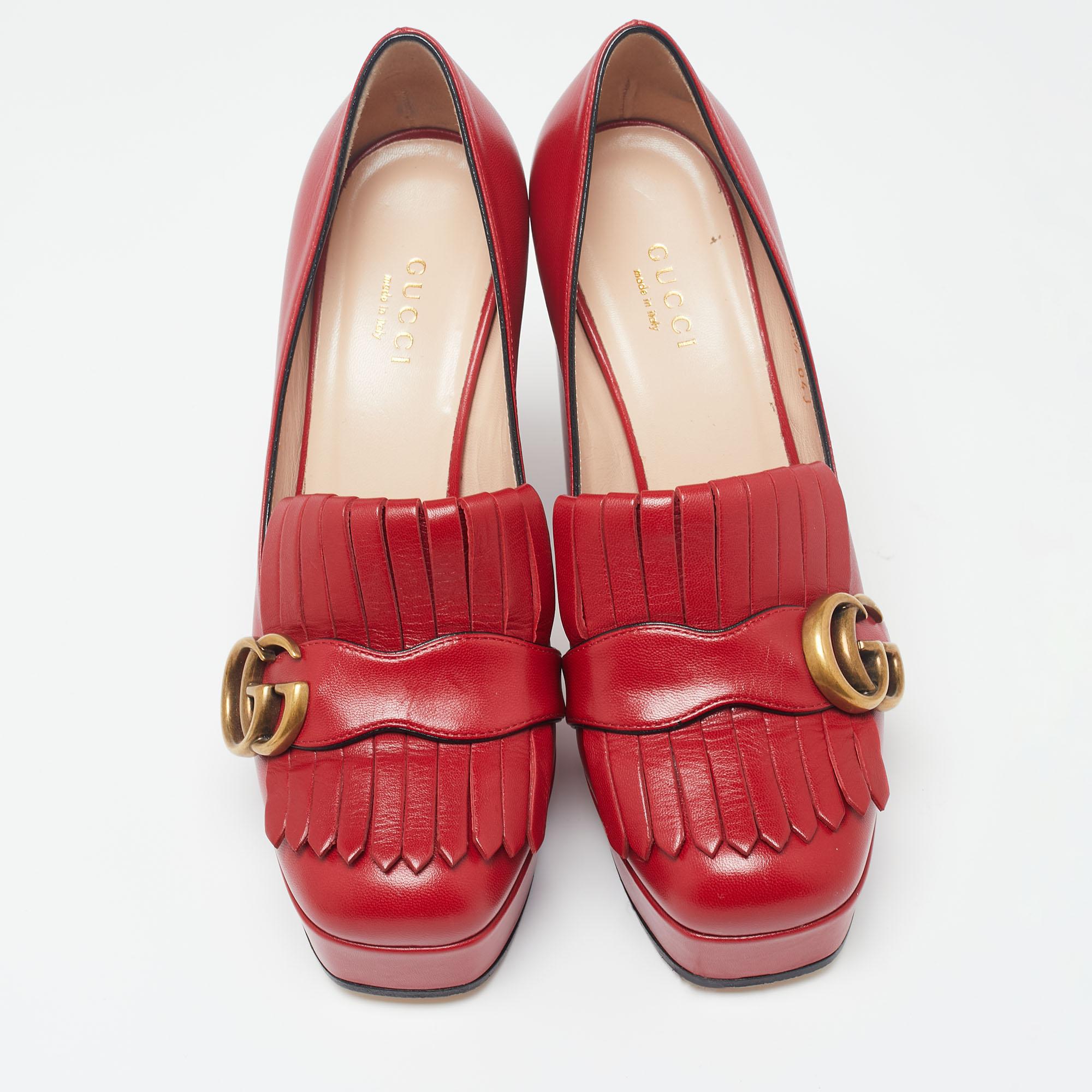 Gucci Red Leather GG Marmont Fringe Pumps Size 36.5 1