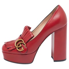 Gucci Red Leather GG Marmont Fringe Pumps Size 36.5