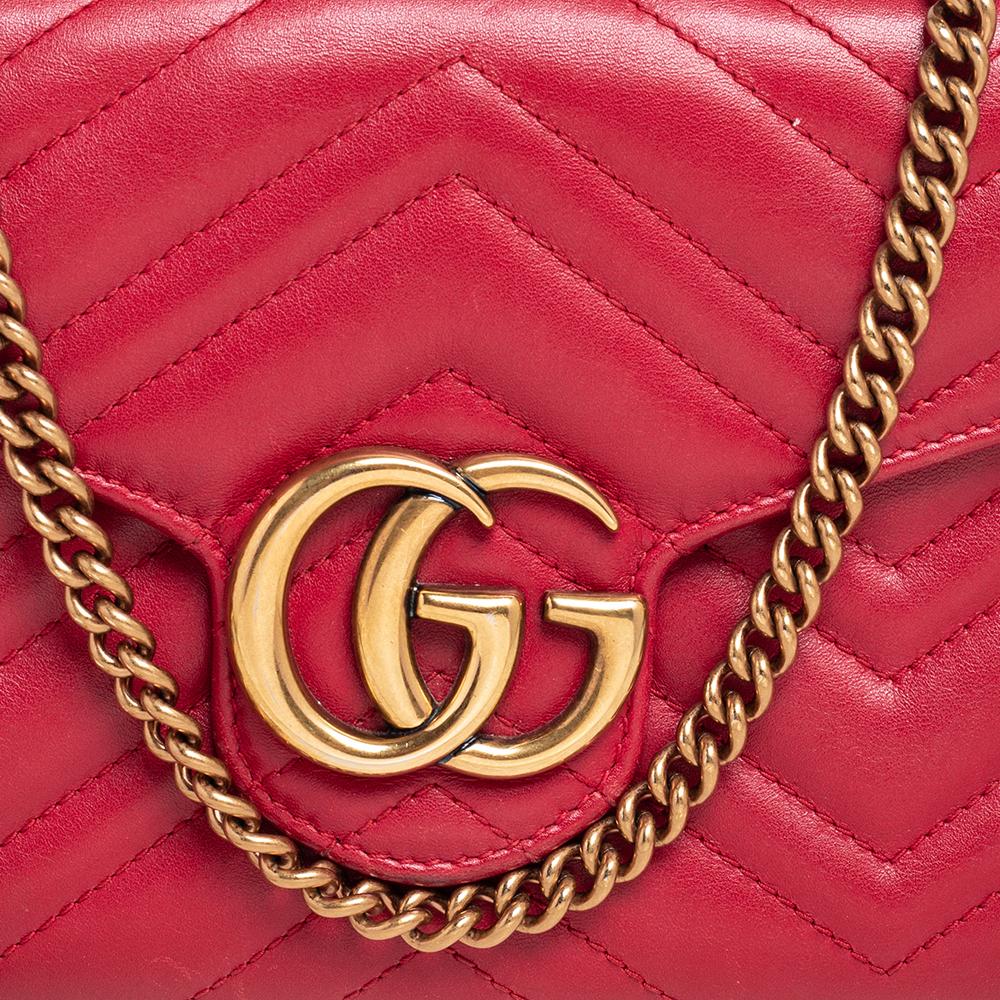 Gucci Red Leather GG Marmont Matelassé Mini Crossbody Bag 6